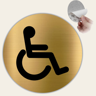 LEIASA | Segnale Dorato Bagno Disabili - Ø 10 cm - Spessore 0,8 mm - A