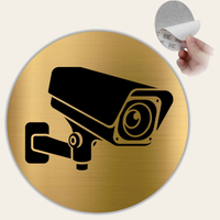 LEIASA | Cartello Videosorveglianza Dorato Rotondo - Ø 10 cm - Alluminio - Spessore 0,8 mm - Resistente per esterni - Stampa UV