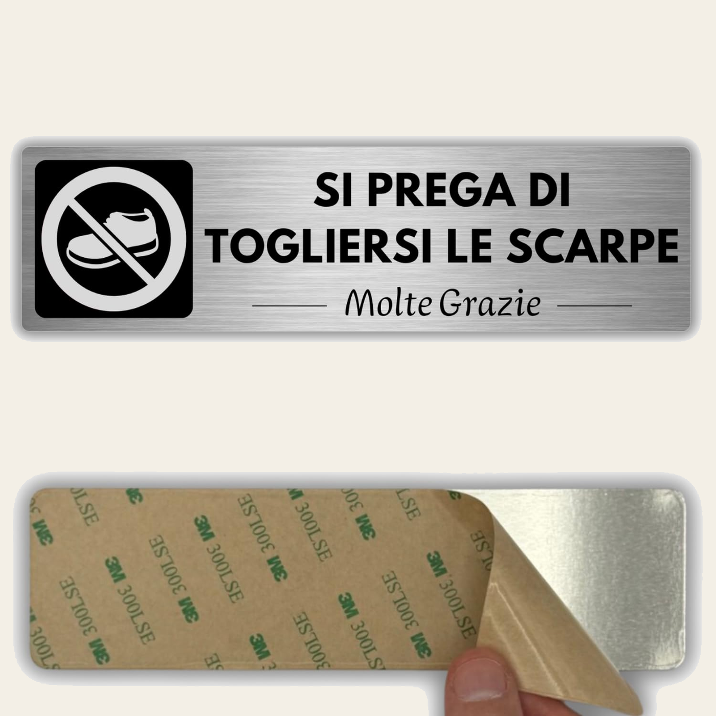 LEIASA | Cartello Togliersi le Scarpe - 5x18 cm - Spessore 0,8 mm - Al