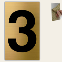 LEIASA | Número 3 para Casa - 4x6,5 cm - Aluminio Dorado - Grosor 0.8 mm - Resistente Exterior - Impresión UV