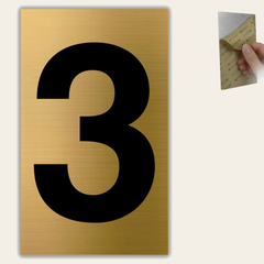 LEIASA | Número 3 para Casa - 4x6,5 cm - Aluminio Dorado - Grosor 0.8 mm - Resistente Exterior - Impresión UV