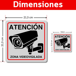 Pack 2 Carteles Zona Videovigilada: material premium resistente a rayos UV y agua