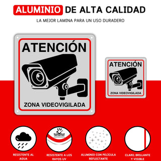 Pack 2 Carteles Zona Videovigilada: medidas y grosor del producto