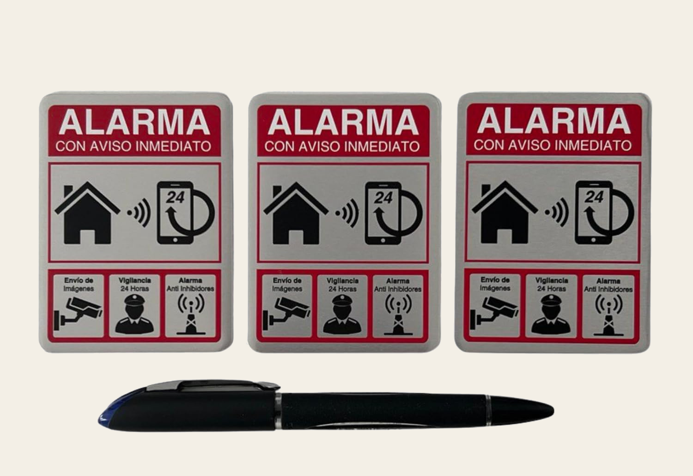 Pack 3 Carteles Videovigilancia de aluminio, 6x8 cm