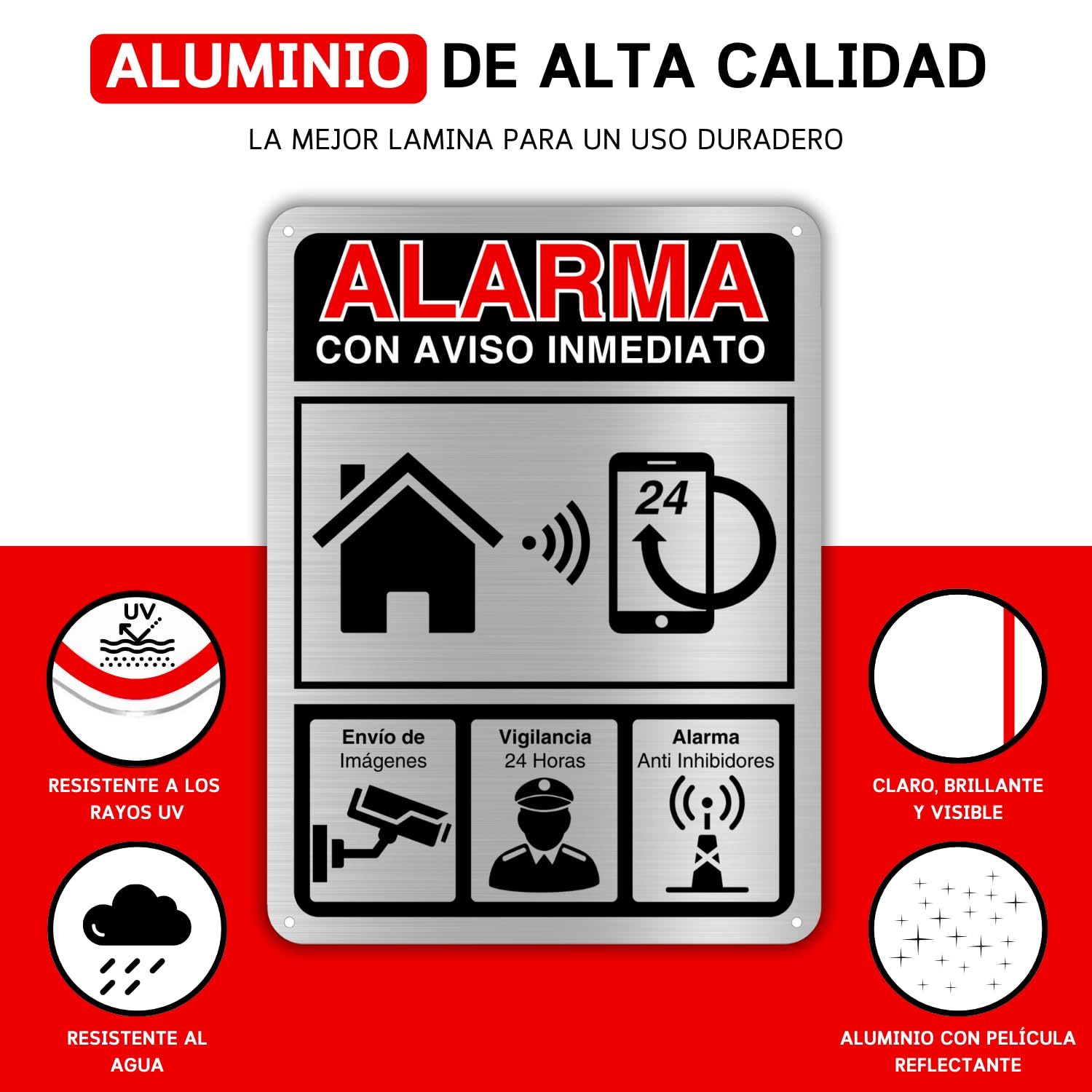 Cartel Videovigilancia - 21x28 cm - Aluminio - Grosor 0.8 mm - Señal Zona Videovigilada - Impresión UV - Señal de Videovigilancia - Zona Video Vigilada - Alarma (Cartel Videovigilancia 21x28)