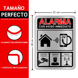 Cartel Videovigilancia - 21x28 cm - Aluminio - Grosor 0.8 mm - Señal Zona Videovigilada - Impresión UV - Señal de Videovigilancia - Zona Video Vigilada - Alarma (Cartel Videovigilancia 21x28)