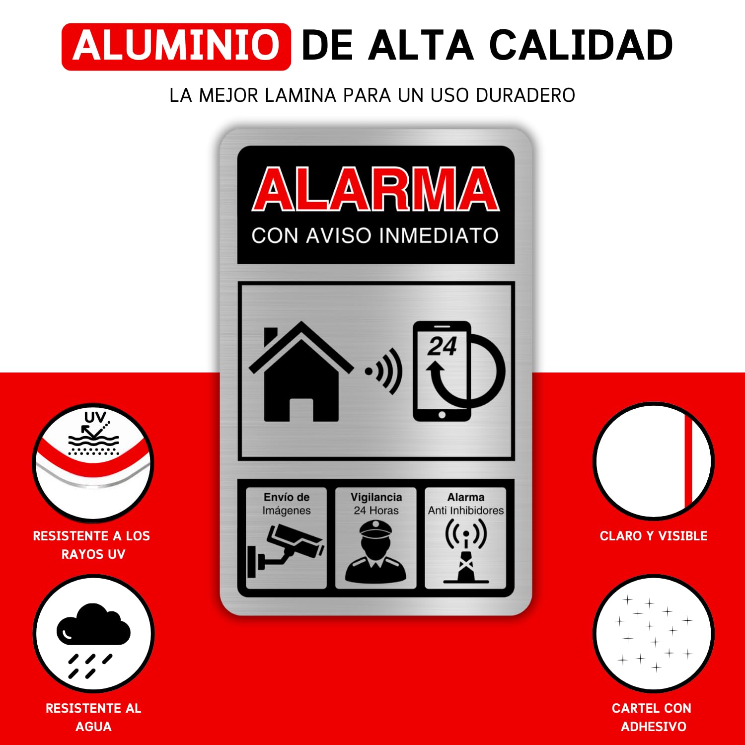 Cartel Videovigilancia - 9x14 cm - Aluminio - Grosor 0.8 mm - Señal Zona Videovigilada - Impresión UV - Señal de Videovigilancia - Zona Video Vigilada - Alarma (Cartel Videovigilancia 9x14)