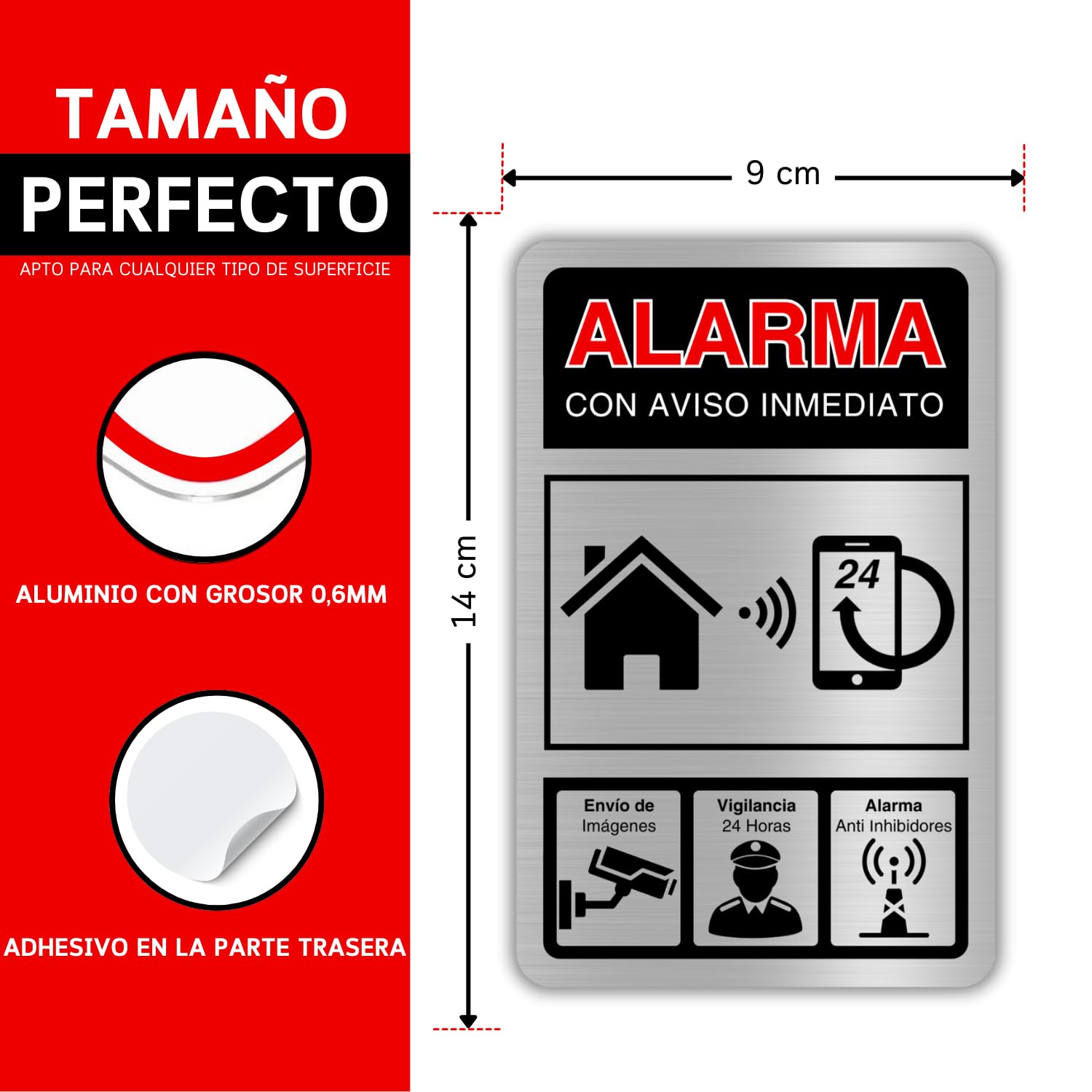 Cartel Videovigilancia - 9x14 cm - Aluminio - Grosor 0.8 mm - Señal Zona Videovigilada - Impresión UV - Señal de Videovigilancia - Zona Video Vigilada - Alarma (Cartel Videovigilancia 9x14)