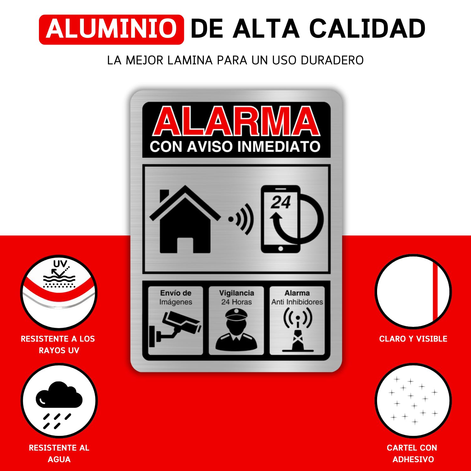 Cartel Videovigilancia - 6x8 cm - Aluminio - Grosor 0.8 mm - Señal Zona Videovigilada - Impresión UV - Señal de Videovigilancia - Zona Video Vigilada - Alarma (Cartel Videovigilancia 6x8)