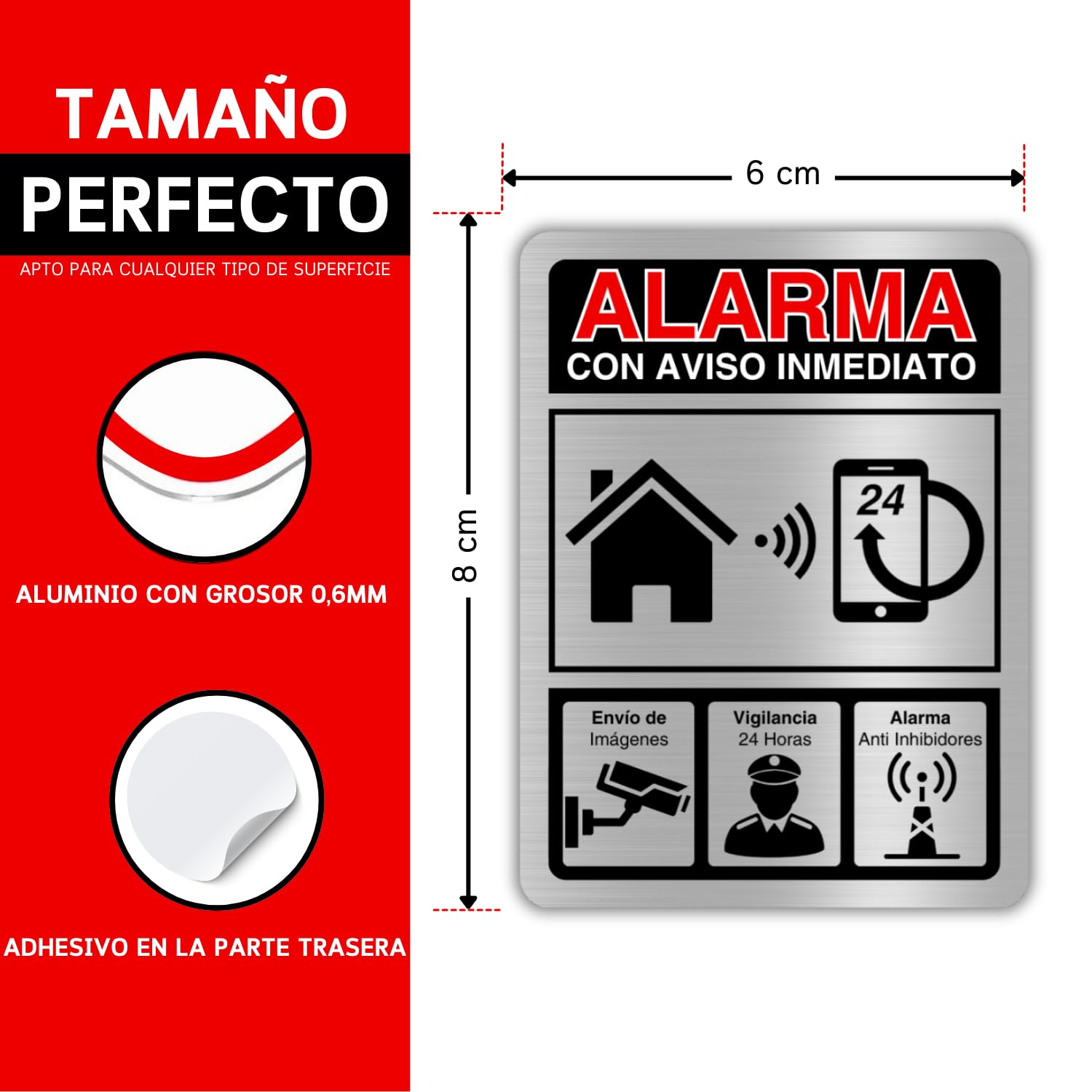 Cartel Videovigilancia - 6x8 cm - Aluminio - Grosor 0.8 mm - Señal Zona Videovigilada - Impresión UV - Señal de Videovigilancia - Zona Video Vigilada - Alarma (Cartel Videovigilancia 6x8)