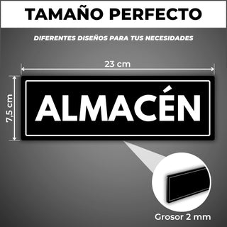 Señal Almacén: medidas y grosor del producto