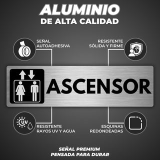 Señal Ascensor: material premium resistente a rayos UV y agua