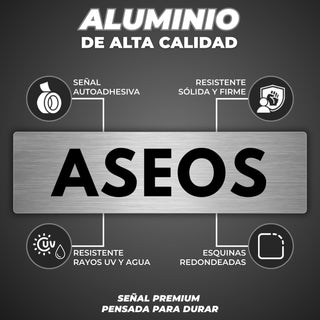Señal Aseos: material premium resistente a rayos UV y agua