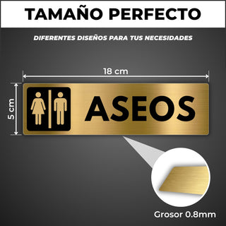 Señal Aseos Mixtos: medidas y grosor del producto