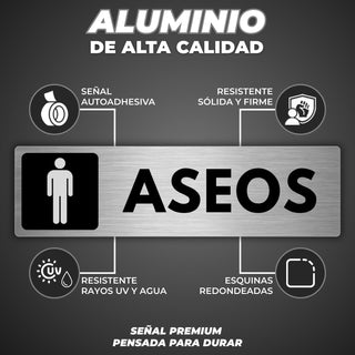 Señal Baño Hombre: material premium resistente a rayos UV y agua