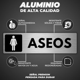 Señal Baño Mujer: material premium resistente a rayos UV y agua