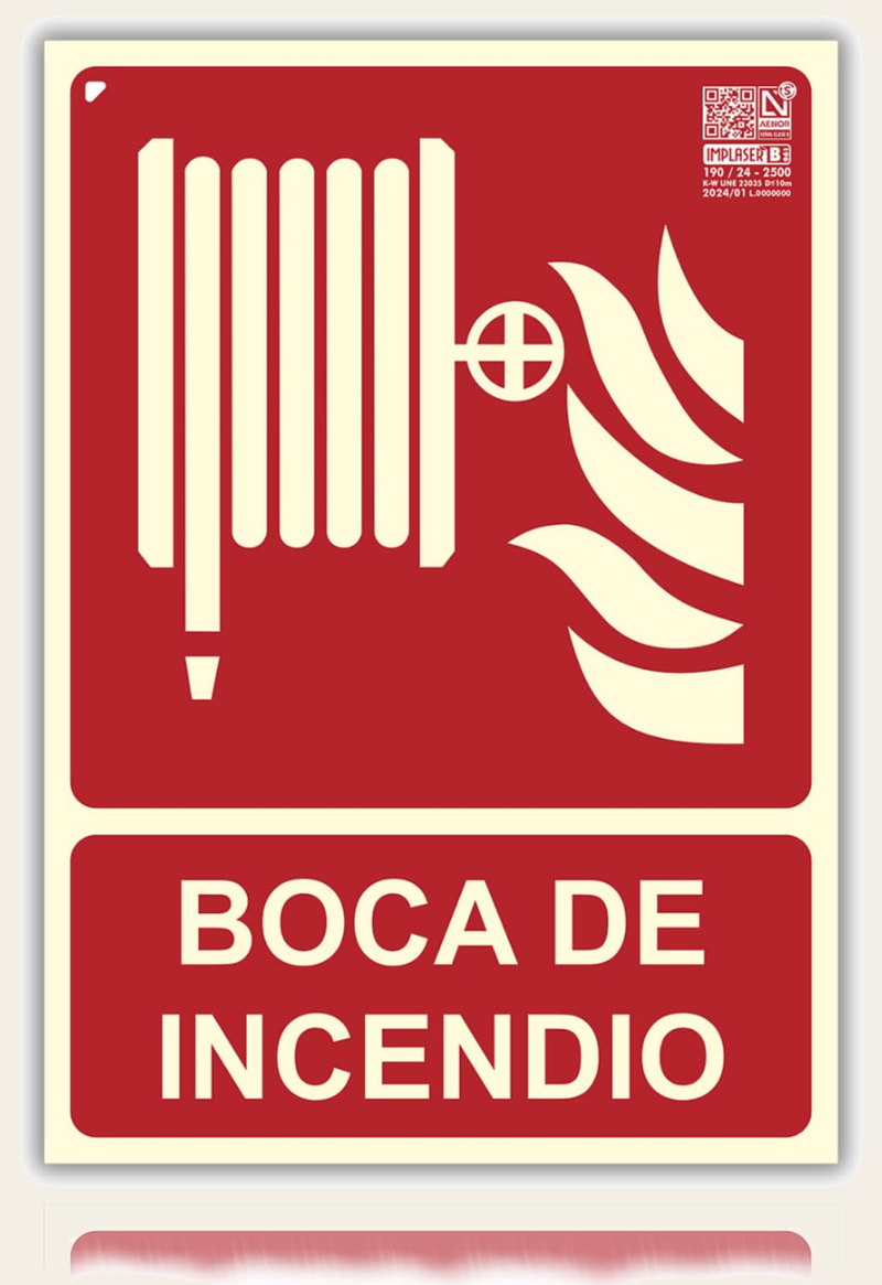 Señal Boca de Incendio Homologada de pvc fotoluminiscente, 21x30 cm