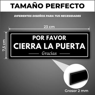 Señal Cierra la Puerta: medidas y grosor del producto