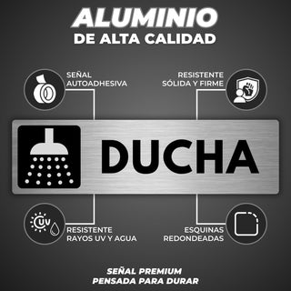 Señal Ducha: material premium resistente a rayos UV y agua