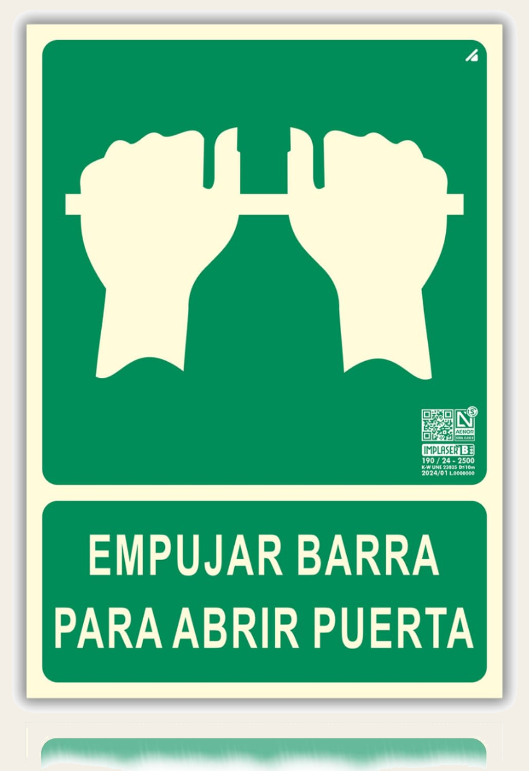 Señal Empujar Barra para Abrir Homologada de pvc fotoluminiscente, 32x16 cm