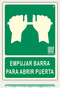 LEIASA | Señal Empujar Barra para Abrir Homologada - 32x16 cm - PVC Fotoluminiscente - Clase B - 10 Años