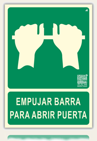 Señal Empujar Barra para Abrir Homologada de pvc fotoluminiscente, 32x16 cm