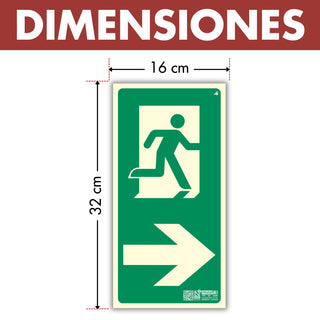 Señal Evacuación Salida Derecha Vertical Homologada: medidas y grosor del producto
