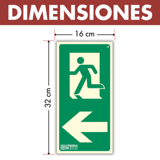 Señal Evacuación Salida Izquierda Vertical Homologada: medidas y grosor del producto