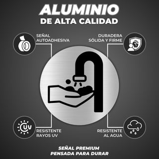 Señal Lavar Manos: material premium resistente a rayos UV y agua