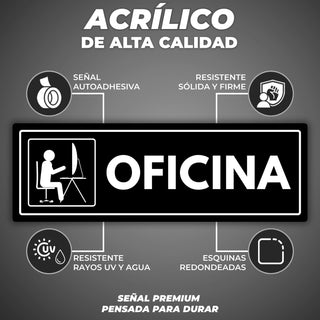 Señal Oficina: material premium resistente a rayos UV y agua