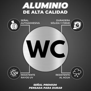 Señal WC: material premium resistente a rayos UV y agua