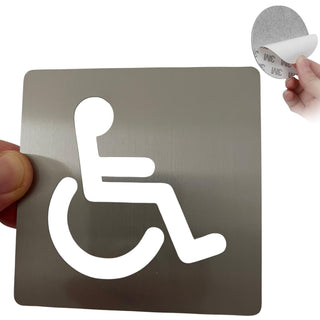 Señal WC Discapacitados de acero inoxidable cepillado, 10x10 cm