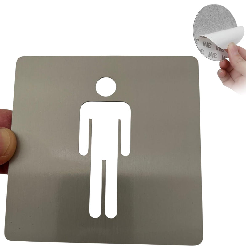 Señal WC Hombre de acero inoxidable cepillado, 10x10 cm