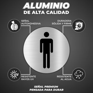 Señal WC Hombre: material premium resistente a rayos UV y agua