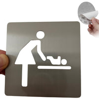 LEIASA | Señal WC Mamá y Bebé - 10x10 cm - Acero Inoxidable Cepillado - Grosor 0.8 mm - Resistente Exterior
