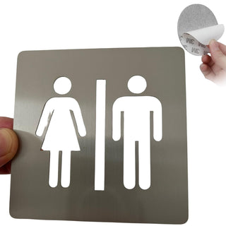 Señal WC Mujer y Hombre de acero inoxidable cepillado, 10x10 cm