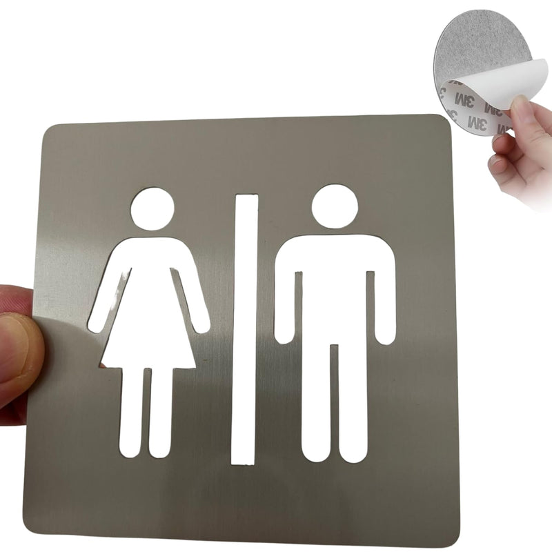 Señal WC Mujer y Hombre de acero inoxidable cepillado, 10x10 cm