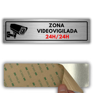 Señal Zona Videovigilada de aluminio, 5x18 cm